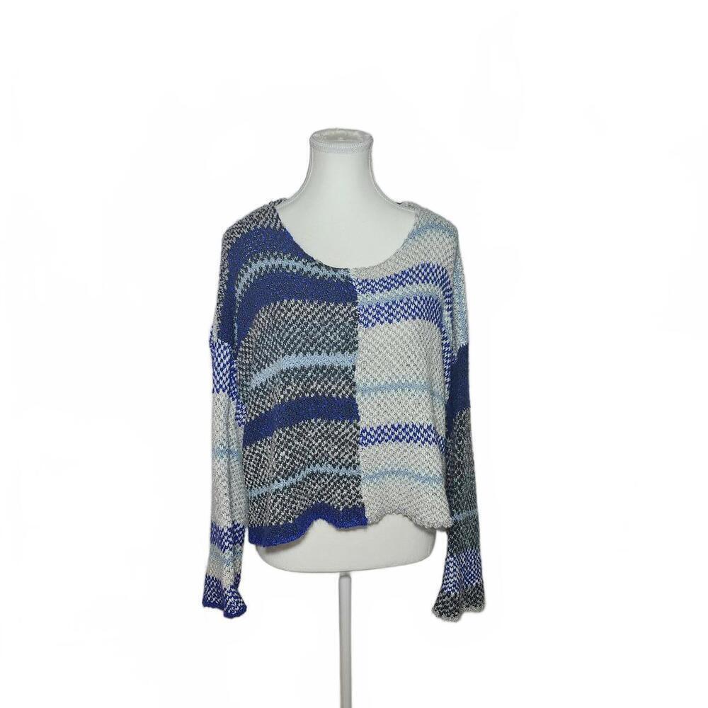Sincerely Jules Women's HAND KNIT Sweater Size M Blue Multi Color Knit